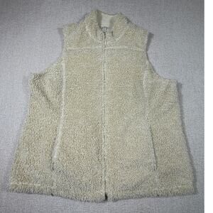 J Jill Women XL White Faux Shearling Zip Up Vest Cozy Winter Layering